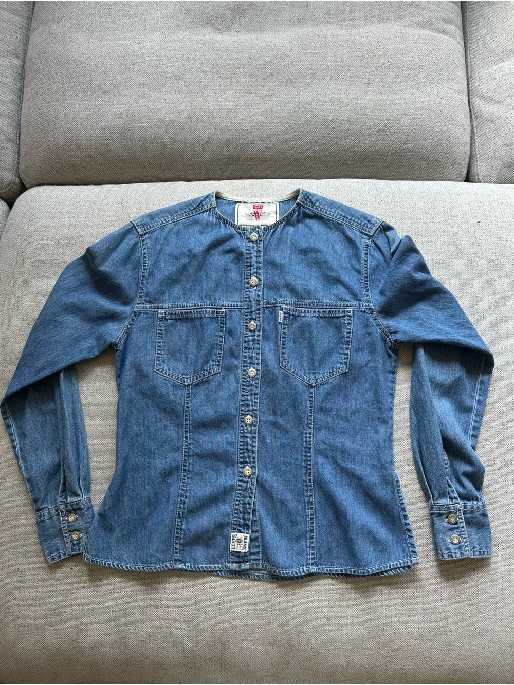 Levi's Vintage 1990’s Collarless Mid Wash Denim Button Up Women’s M